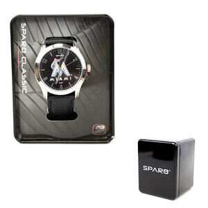 MLB Marlins Sports Watch Sparo Classic Style Men's Black Miami Leather Band New